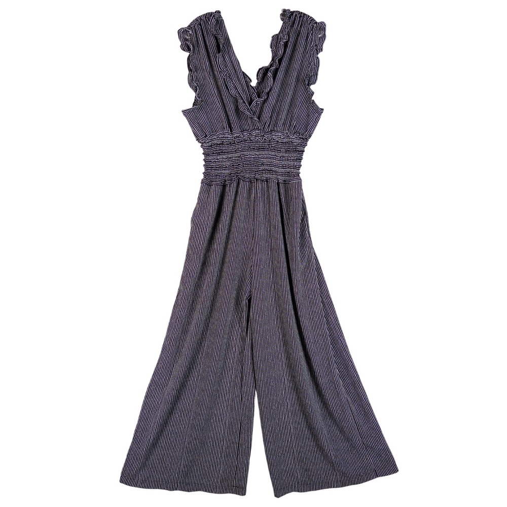 NWT Max Studio Striped Wide-Leg Jumpsuit with Smocked Waist - Black/White